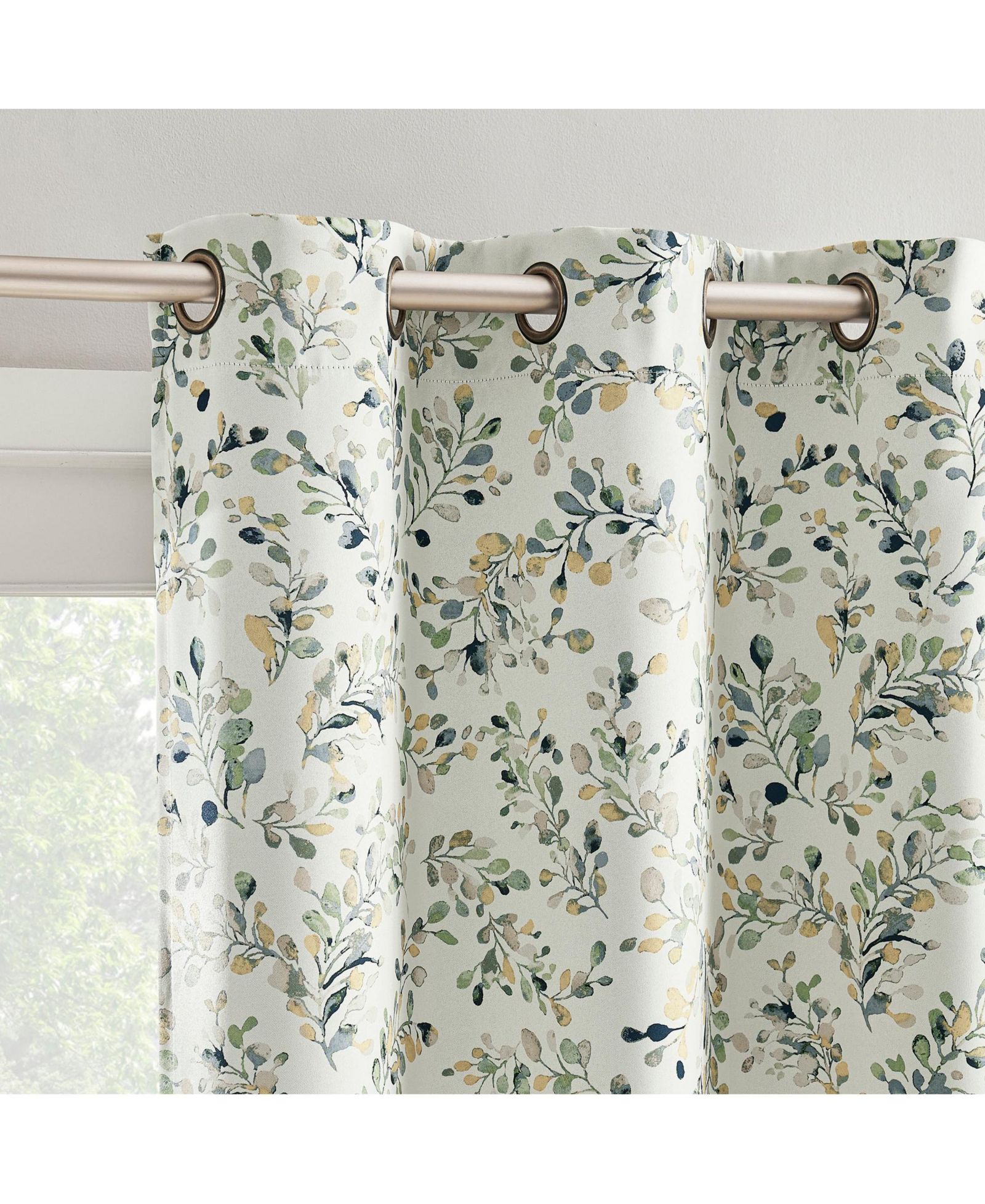 Sun Zero Maureen Painted Botanical Magnetic Closure Blackout Grommet Curtain Panel Pair