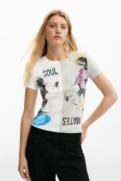 Desigual Women's Mickey and Minnie Mouse Kiss T-Shirt