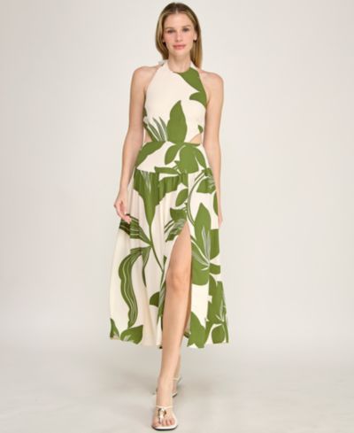 ROW A Juniors' Halter Neck Fit And Flare Midi Dress