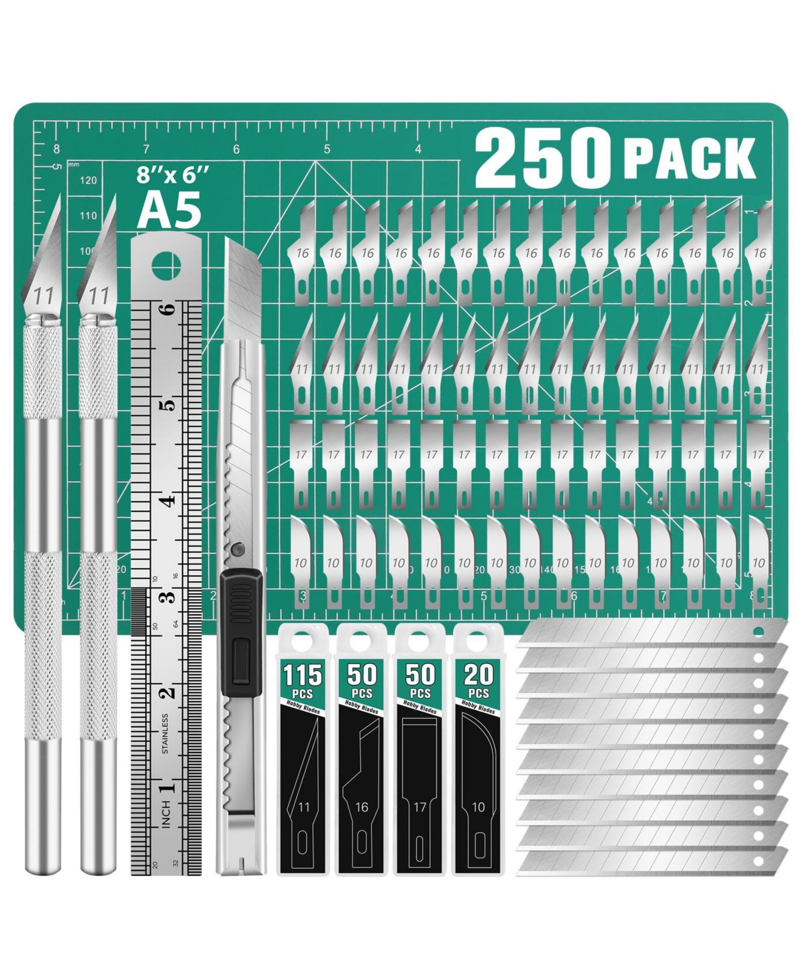 GNUADZ 250 Exacto Craft Hobby Precision Knife Blades Set Modeling Scrapbooking 250pcs with 235 Extra Blades