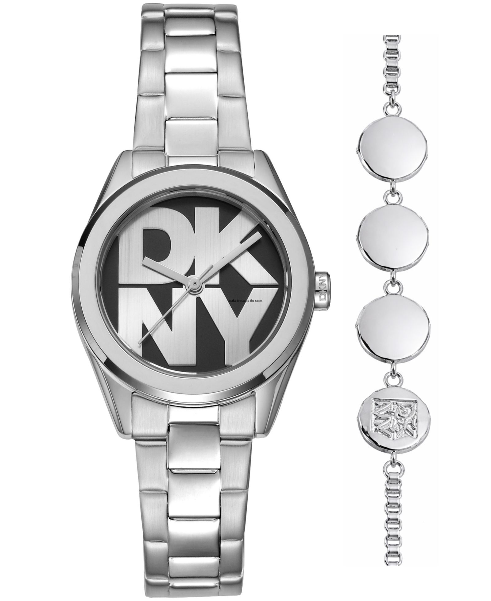 DKNY Women's Logo Quartz Stainless Steel Bracelet Watch 28mm Gift Set
