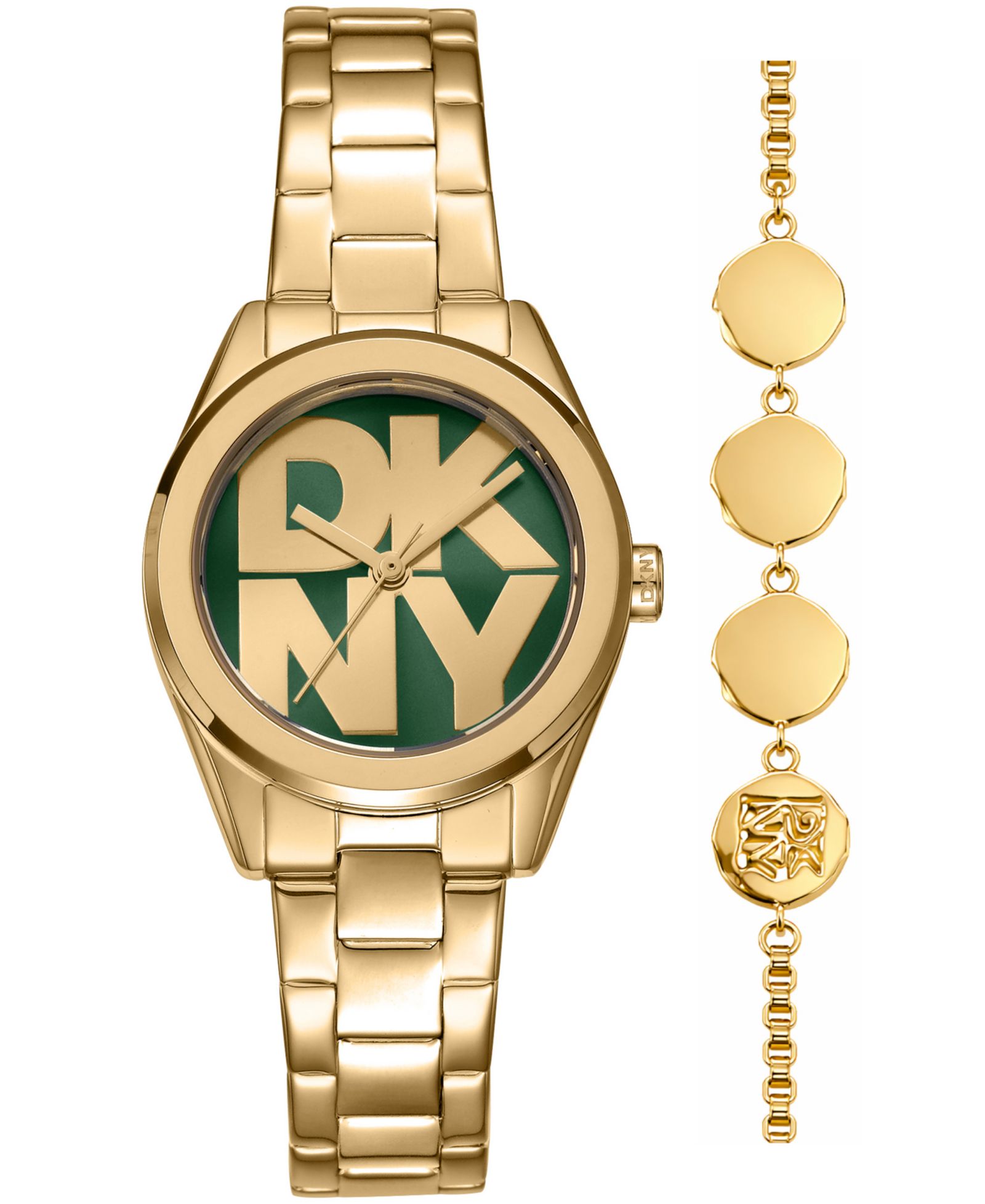 Женские наручные часы DKNY Logo Quartz Gold-Tone Stainless Steel 28mm подарочный набор