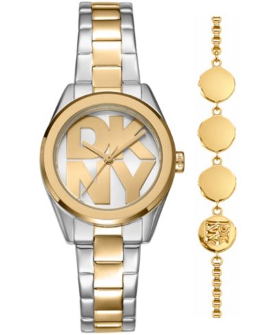 Женские часы DKNY Logo Quartz Two-Tone Stainless Steel 28mm Gift Set
