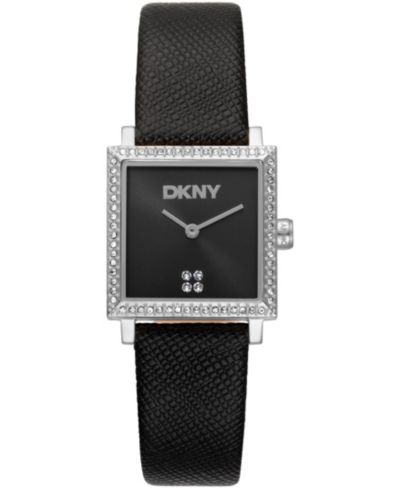 DKNY Women's Milanese Quartz Black Leather Strap Watch 24x31mm