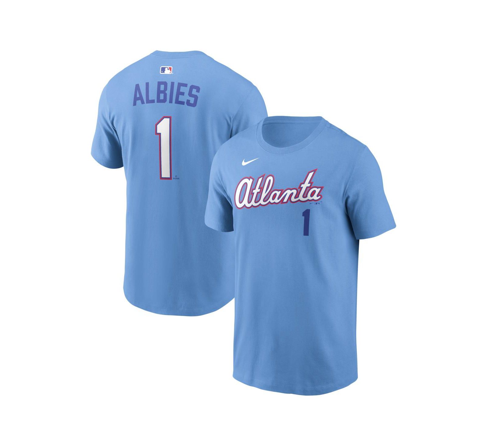 Футболка Nike Men's Ozzie Albies Powder Blue Atlanta Braves 2026 City Connect Name & Number