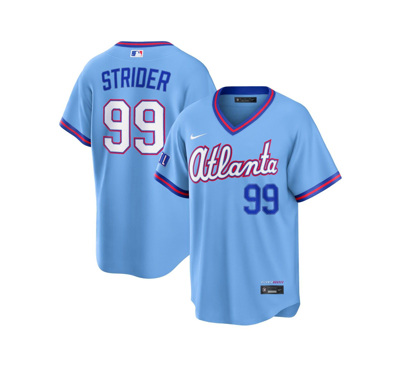 Мужская джерси Nike Spencer Strider Powder Blue Atlanta Braves 2026 City Connect Stadium