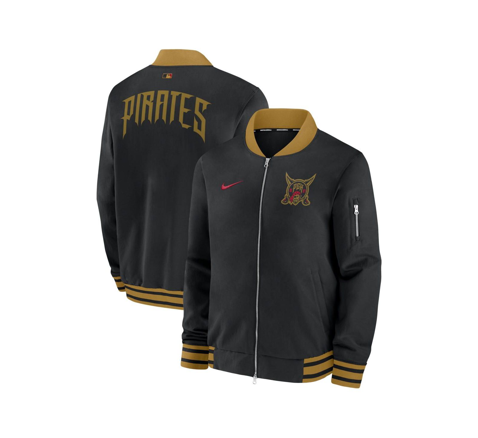 Nike Мужская черная бомбер-куртка Pittsburgh Pirates 2026 City Connect Authentic Collection, застежка на молнии
