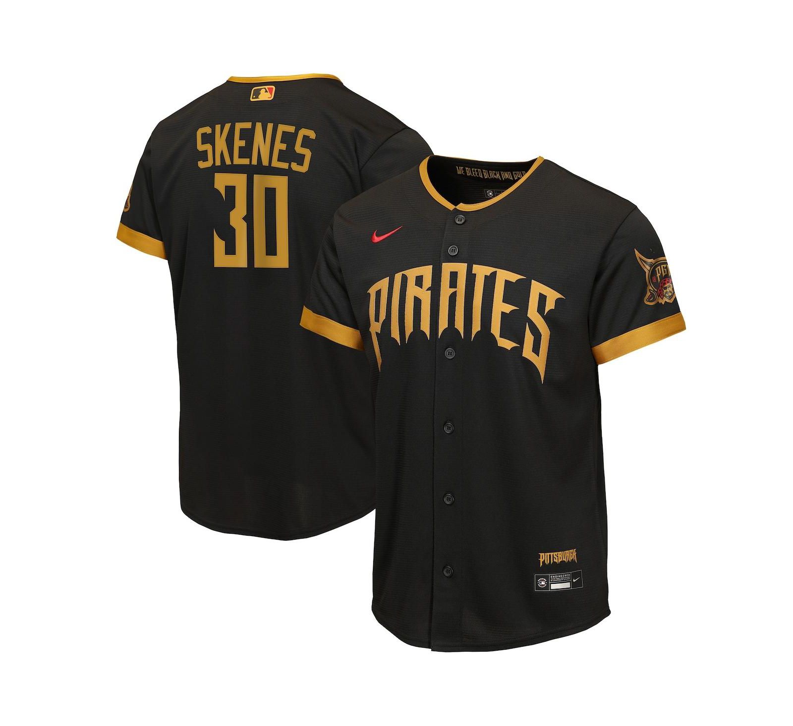 Nike джерси Pittsburgh Pirates 2026 City Connect Stadium для мальчиков и девочек, черное, с именем Paul Skenes