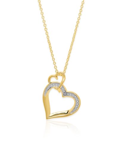 Macy's Diamond Accent 0.005 (ct. t. w.) Double Heart Pendant Necklace