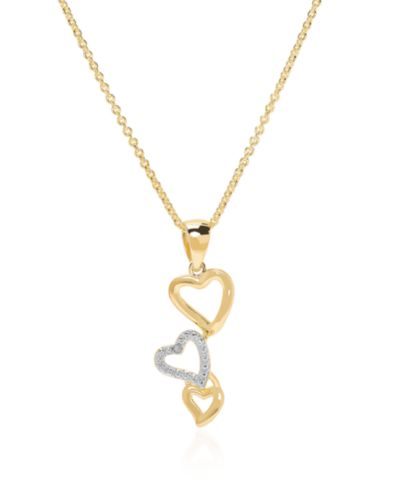 Macy's Diamond Accent (0.005  ct. t. w.) Triple Linear Heart Pendant Necklace