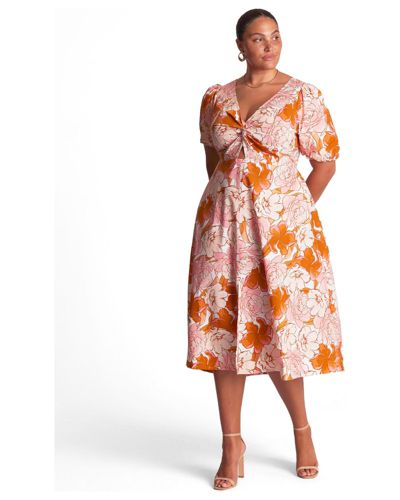 ESTELLE Women's Amira Cotton Twist-Front Fit Flare Midi Dress
