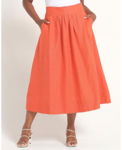 ESTELLE Women's Kaia Linen Gathered A-Line Midi Skirt