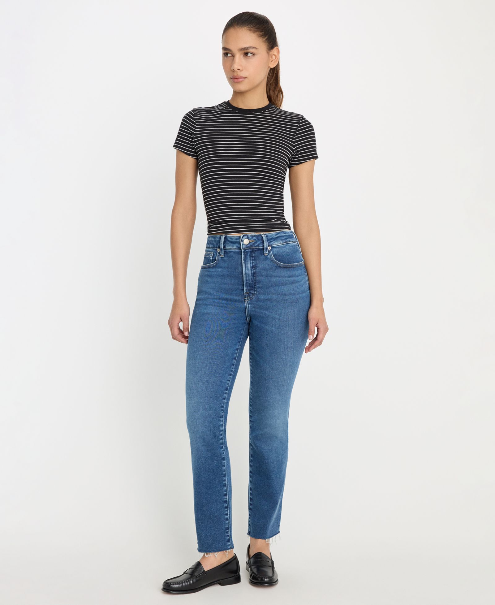 Good American Women's Soft Tech Good Legs Straight Jeans