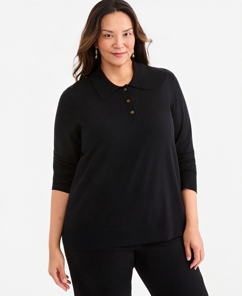 Style & Co Plus Size Long-Sleeve Polo Sweater, Macy's Exclusive