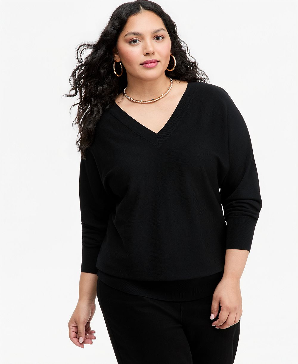 I.N.C. International Concepts Plus Size Double V V-Neck Dolman Sweater, Macy's Exclusive