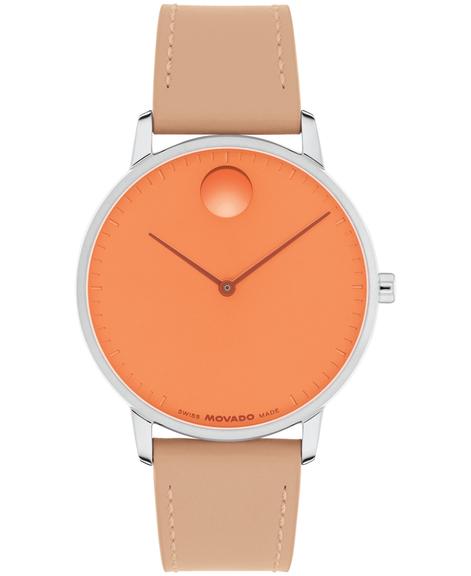 Мужские часы Movado Face Swiss Quartz Nougat Leather 39mm
