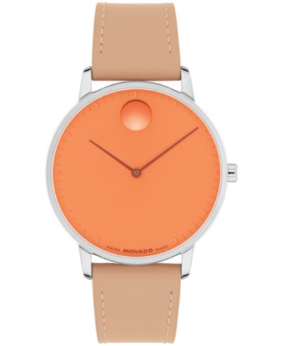 Movado Men's Face Swiss Quartz Nougat Leather Watch 39mm