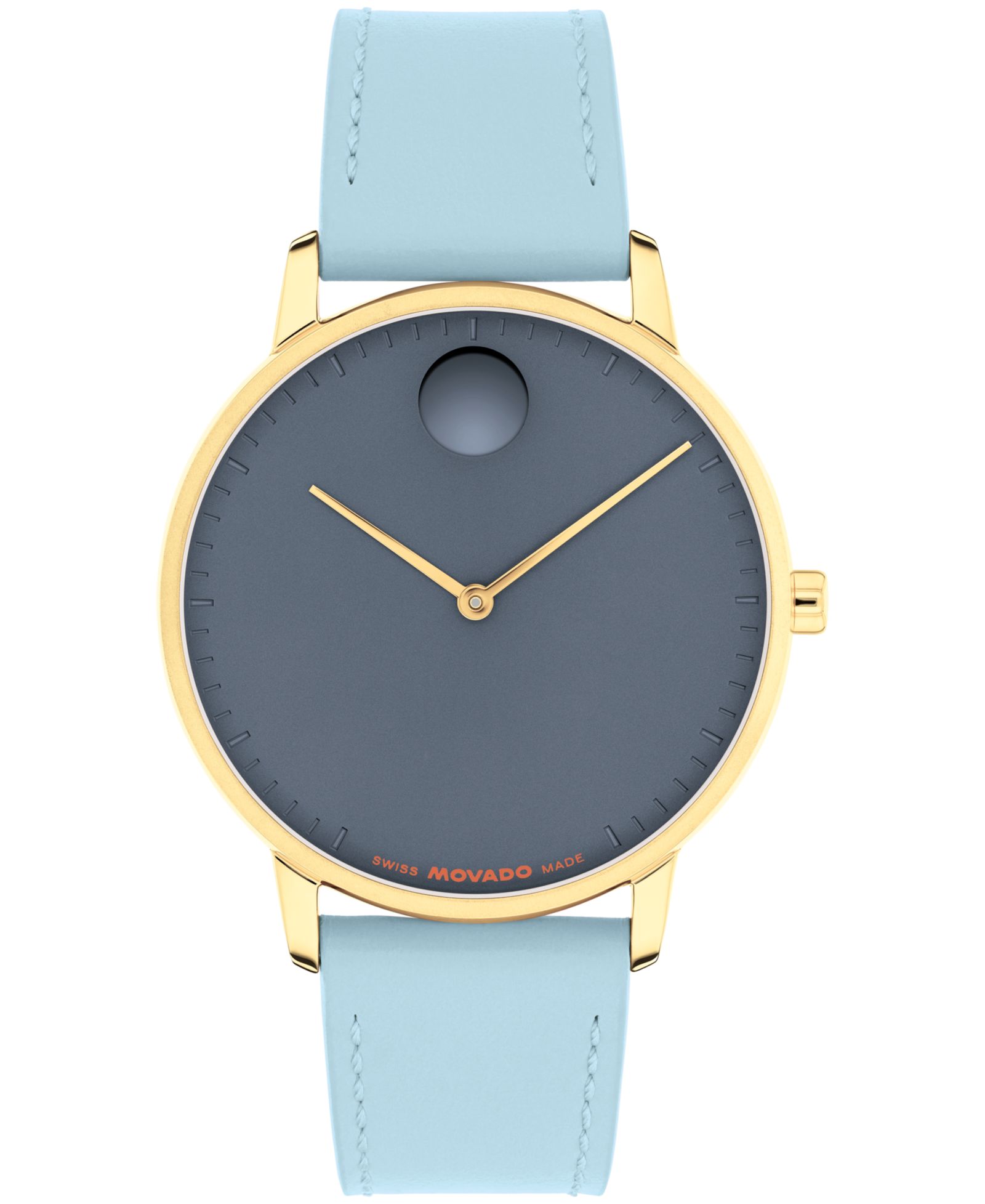 Movado Мужские часы Swiss Quartz Light Blue кожаный ремешок 39mm