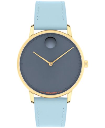 Movado Мужские часы Swiss Quartz Light Blue кожаный ремешок 39mm