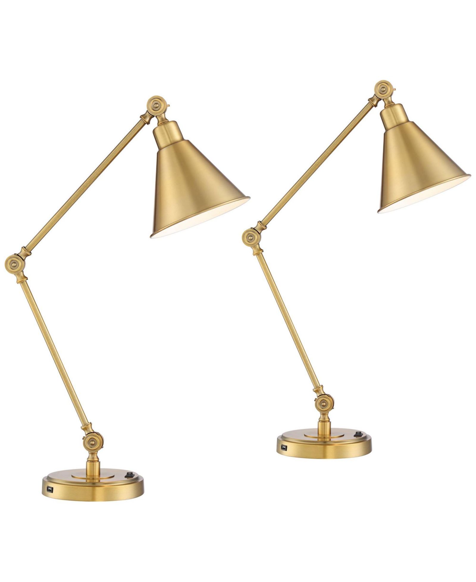 360 Lighting Wray Modern Adjustable Desk Lamps with USB Port, Set of 2, 26 3/4" Tall
