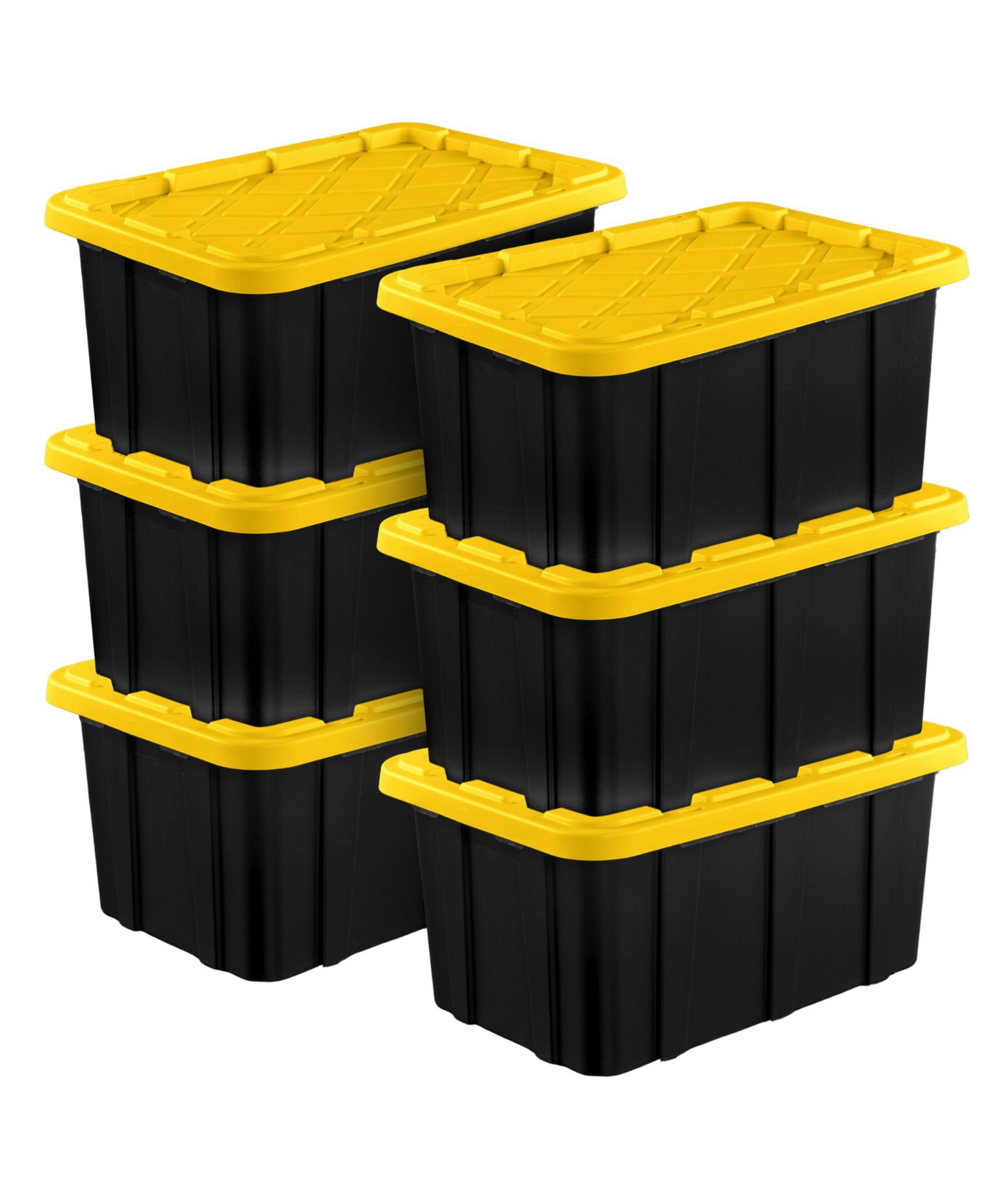 Sterilite 17 Gallon Industrial Stackable Storage Tote Lidded Containers, 6 Pack