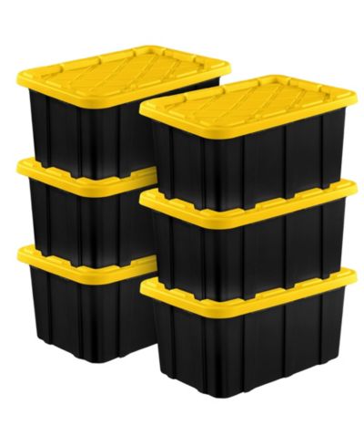 Sterilite 17 Gallon Industrial Stackable Storage Tote Lidded Containers, 6 Pack