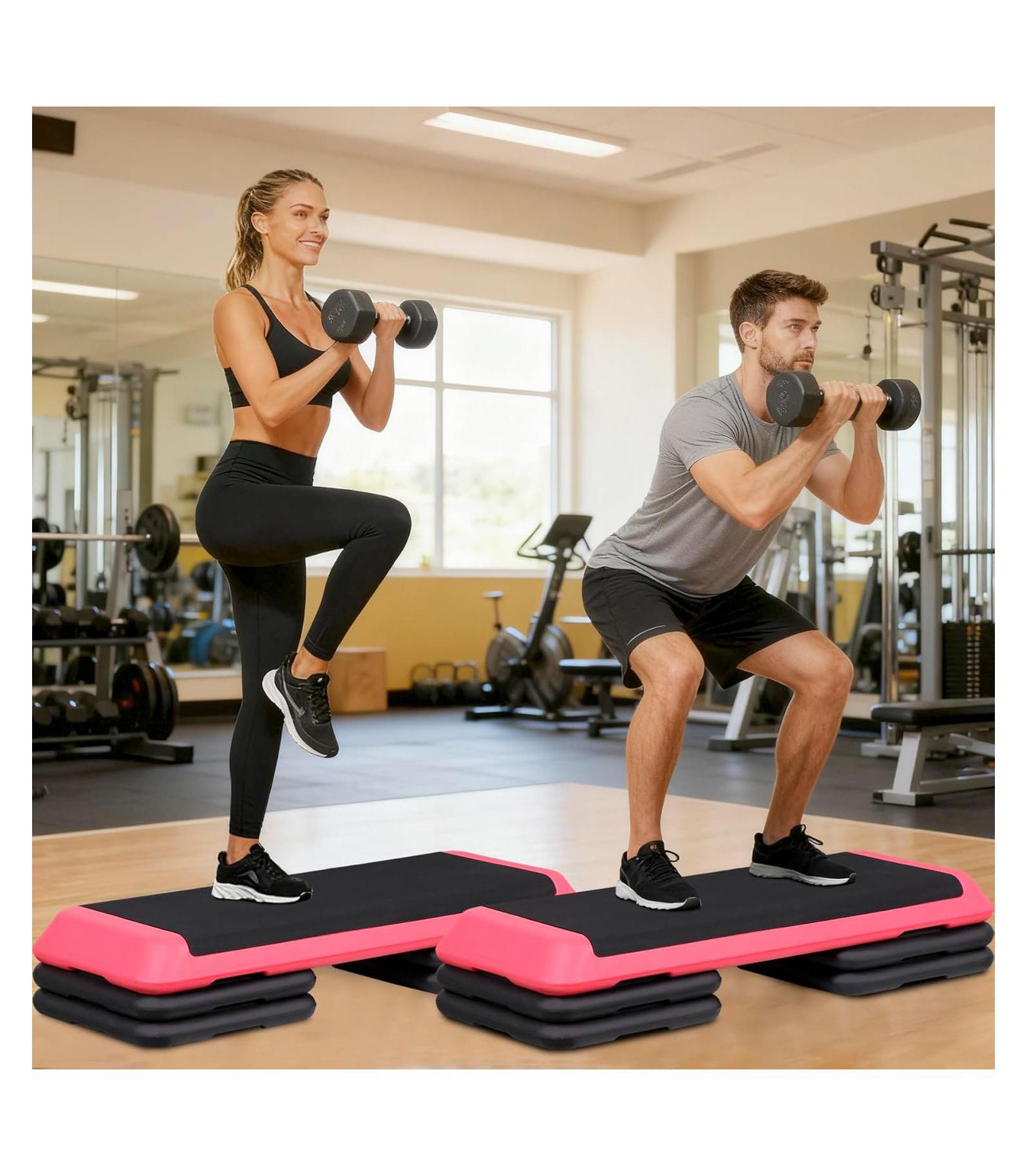 ZENY 43"Exercise  Adjustable Aerobic Step Platform with 4 Stackable Risers
