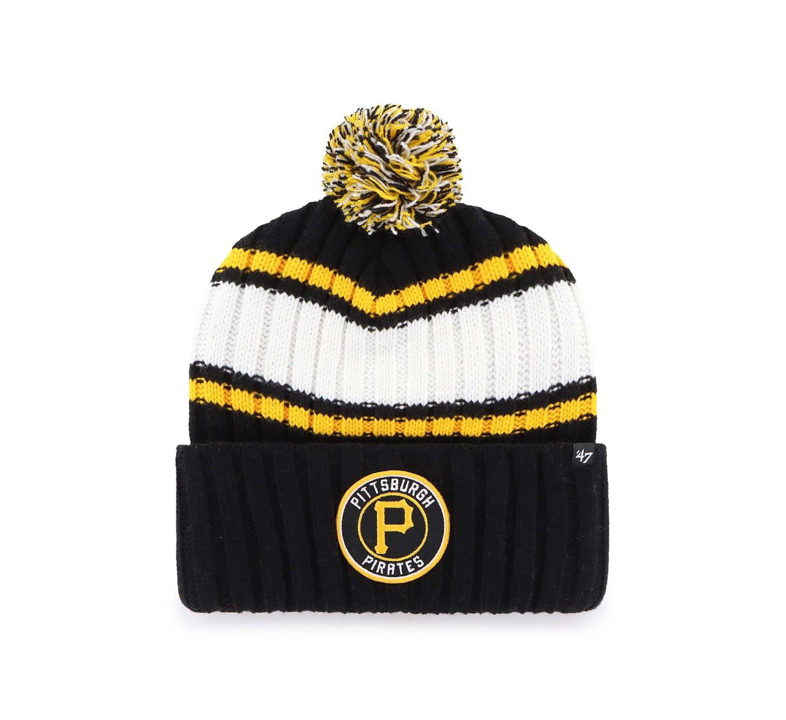 Мужская вязаная шапка с помпоном '47 Brand Black Pittsburgh Pirates Plateau с отворотом