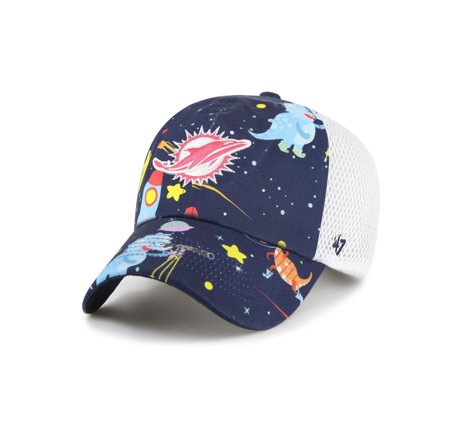 Кепка '47 Brand Big Boys and Girls Navy Miami Dolphins Space Dino Adjustable Trucker Hat