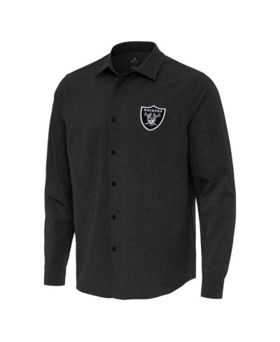 Мужская рубашка Antigua Black Las Vegas Raiders Exposure Woven с длинным рукавом на пуговицах