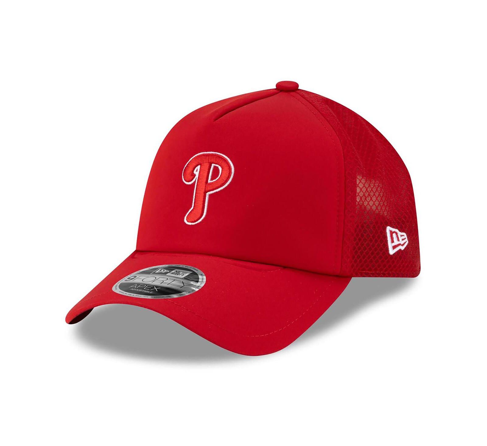 Мужская кепка New Era Red Philadelphia Phillies 2026 Batting Practice Apex 9FORTY Adjustable Trucker