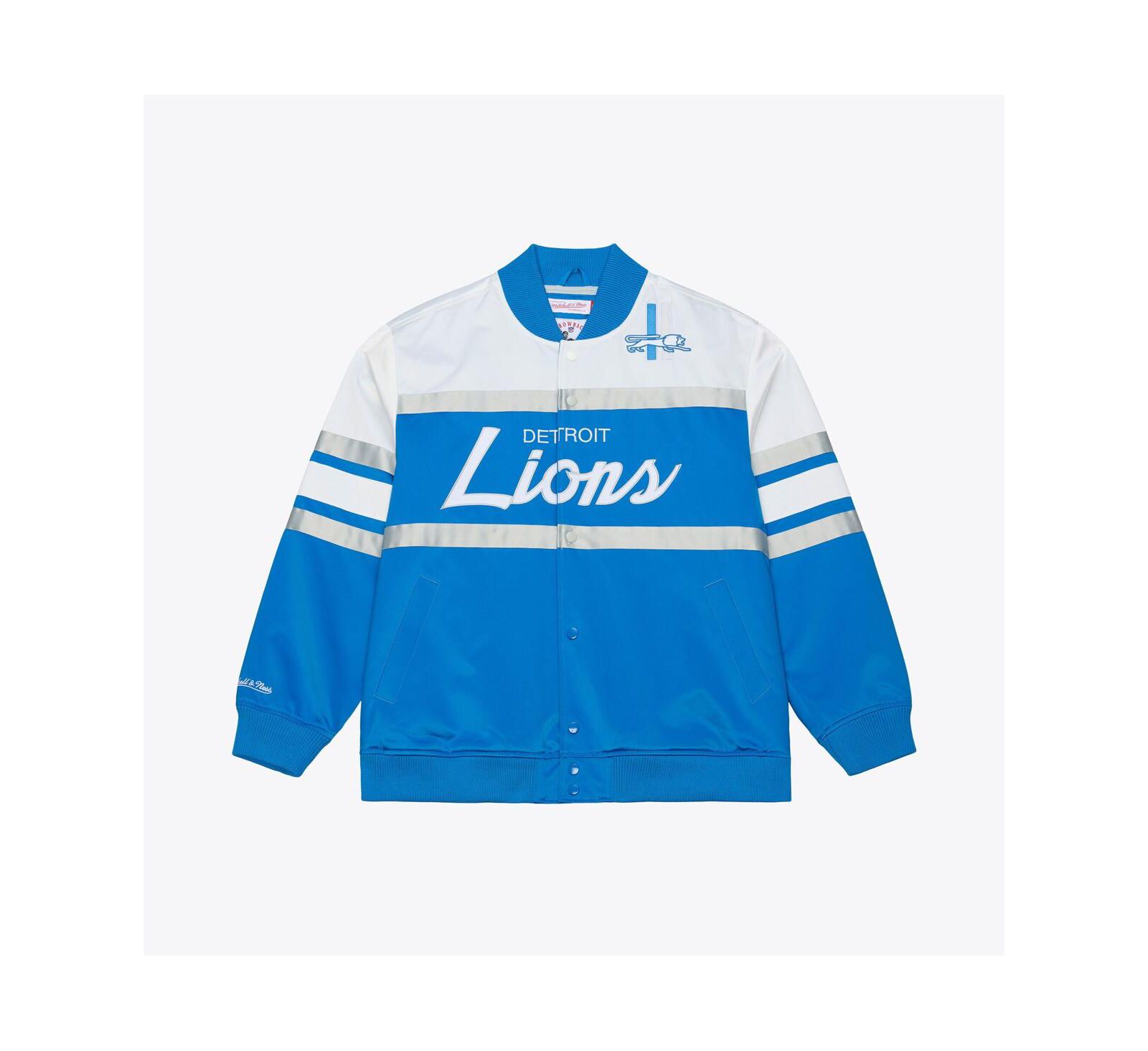 Mitchell & Ness Men's Blue Detroit Lions Head Coach Lightweight Full-Snap Satin Jacket