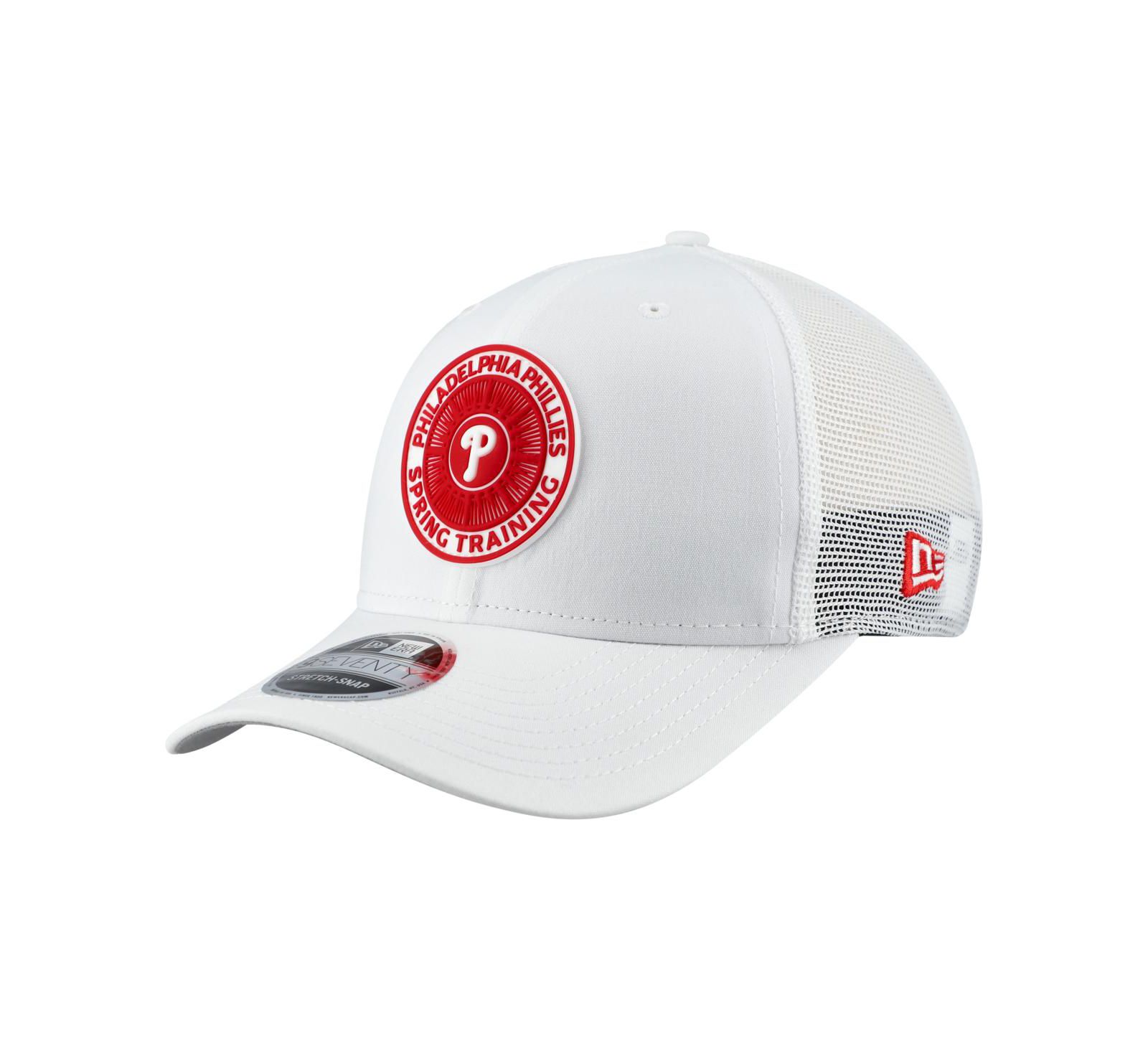 Мужская кепка New Era White Philadelphia Phillies 2026 Spring Training Fan Pack 9SEVENTY Adjustable Trucker Hat