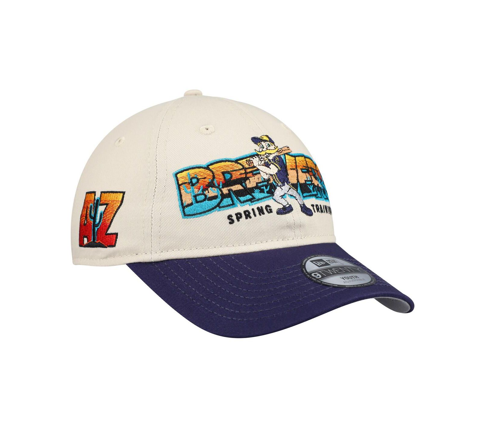Регулируемая кепка New Era для мальчиков и девочек Milwaukee Brewers 2026 Spring Training Fan Pack Batter 9TWENTY, каменный/темно-синий