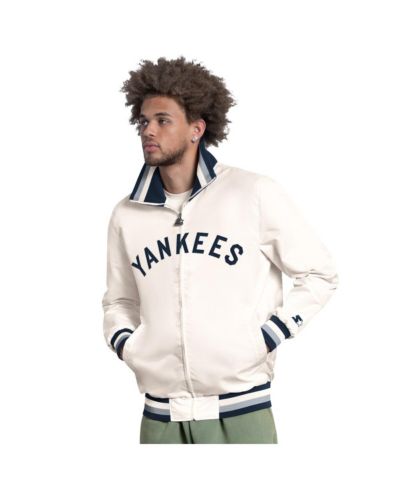 Starter Men's White New York Yankees The Captain Cooperstown Logo Full-Zip Varsity Jacket
