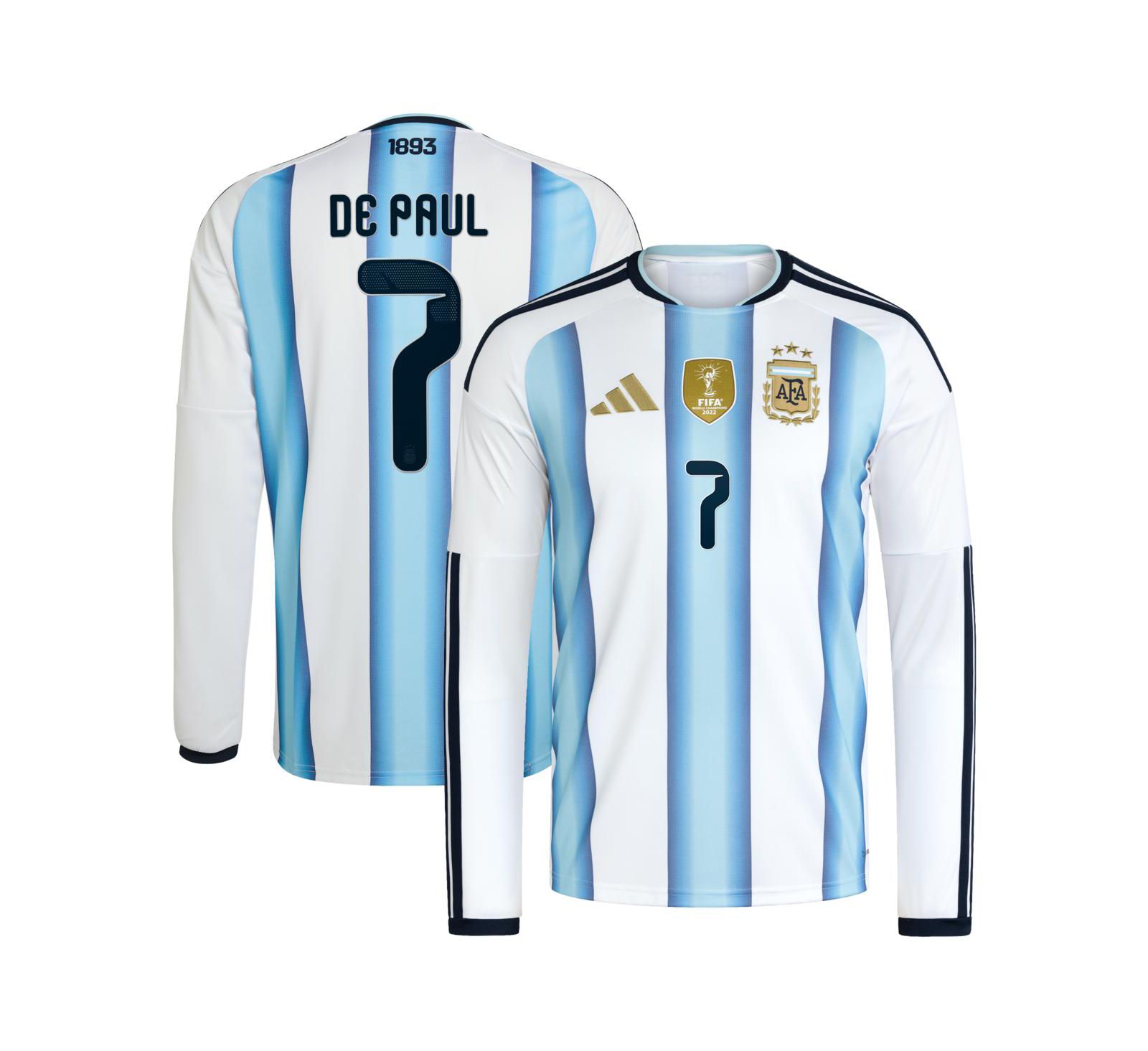 Adidas Men's Rodrigo De Paul White Argentina National Team 2026 Home Replica Long Sleeve Jersey