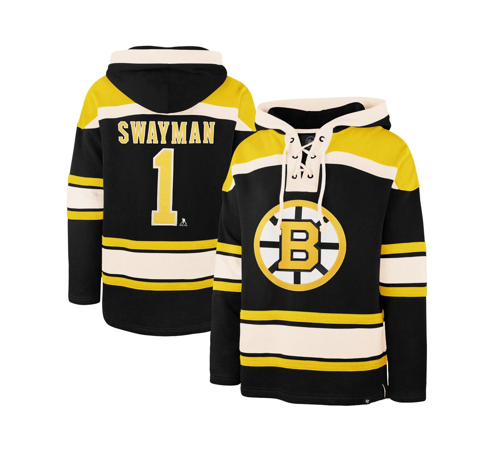 '47 Brand Men's Jeremy Swayman Black Boston Bruins Player Name & Number Lacer Hoodie