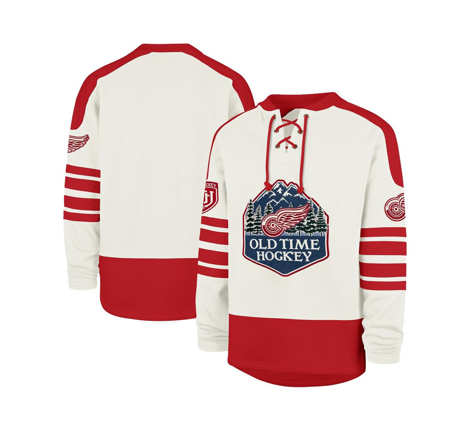 '47 Brand Men's Cream Detroit Red Wings Pond Hockey Trio Eternal Lacer Sweatshirt