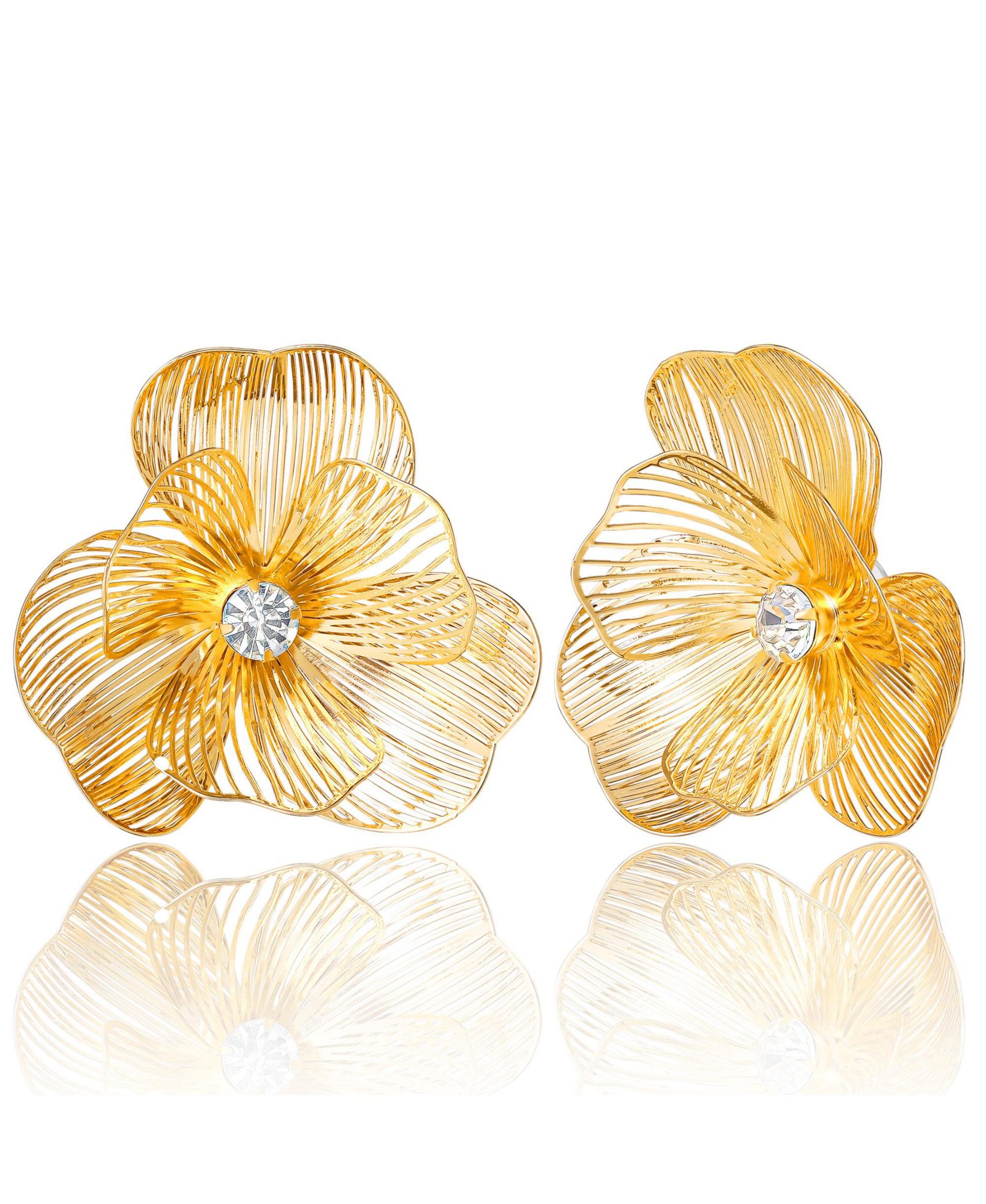 Jessica Simpson Gold-Tone Flower Stud Earrings for Women with Pave Crystal