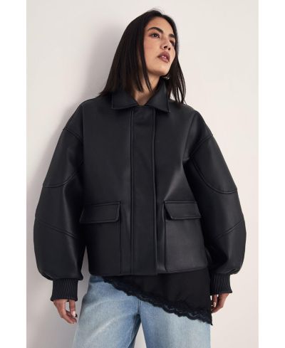 Nasty Gal Women's Longline Faux Leather Bomber Jacket