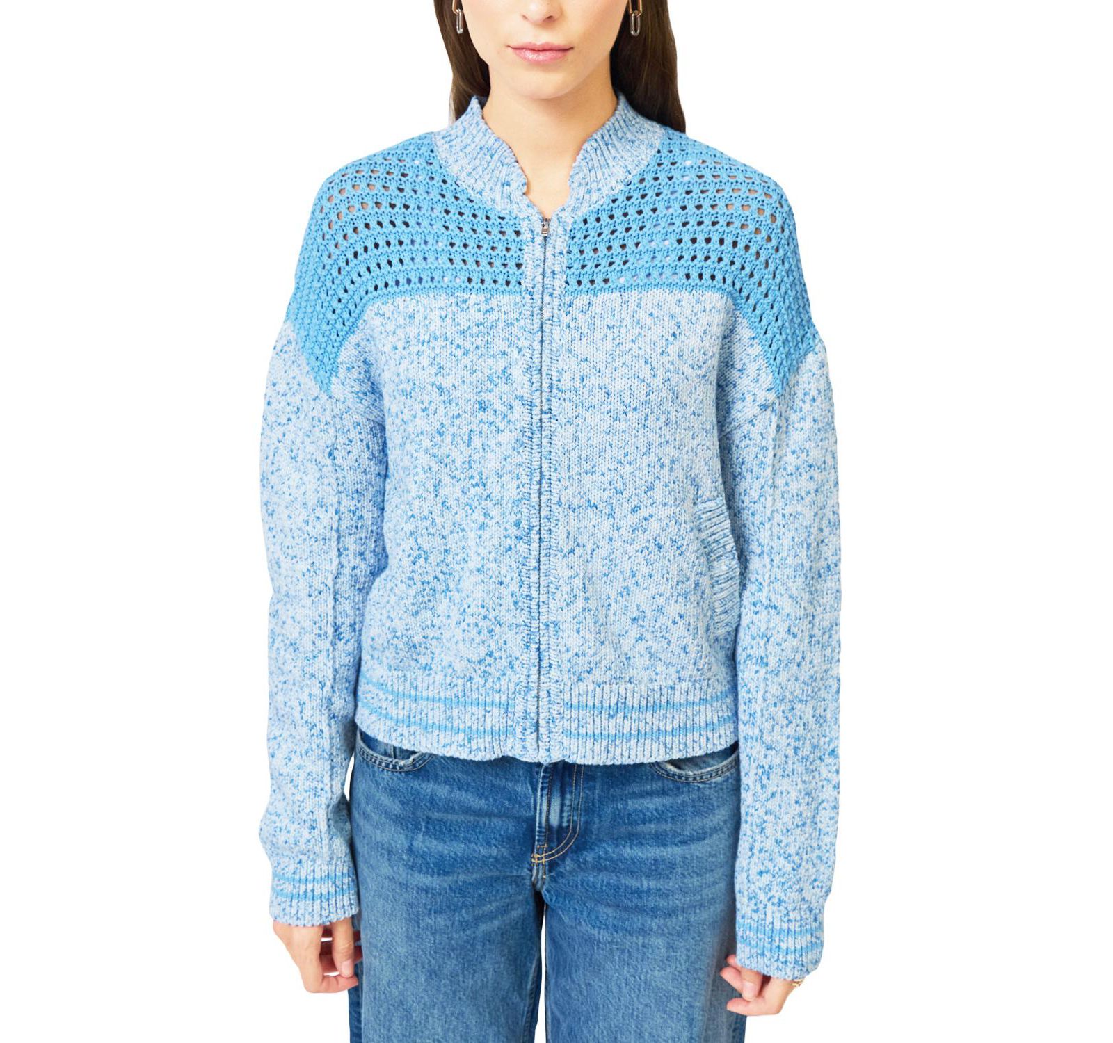 Central Park West Women's Clover Mesh Sweater Bomber
