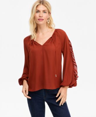 I.N.C. International Concepts Women's Long-Sleeve V-Neck Ruffle Blouse, Macy's Exclusive