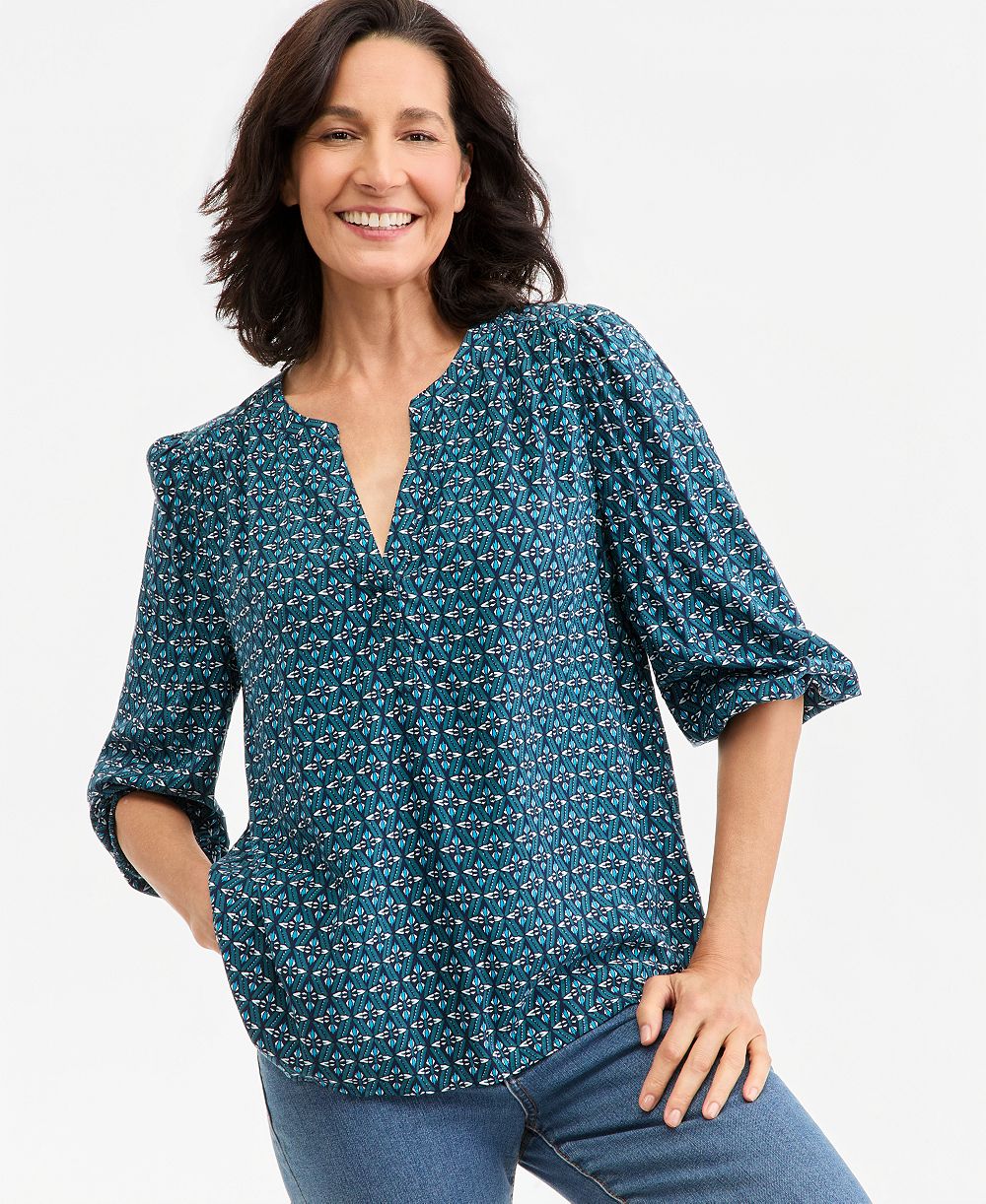 Style & Co Women's Printed Volume-Sleeve Blouse, Macy's Exclusive