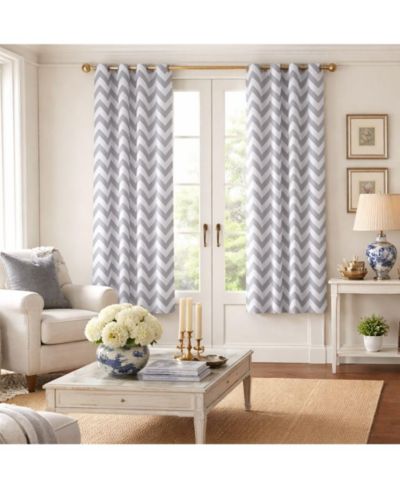 Kate Aurora 2 Piece Gray Chevron Room Darkening Grommet Top Window Curtain Panels For Short Windows