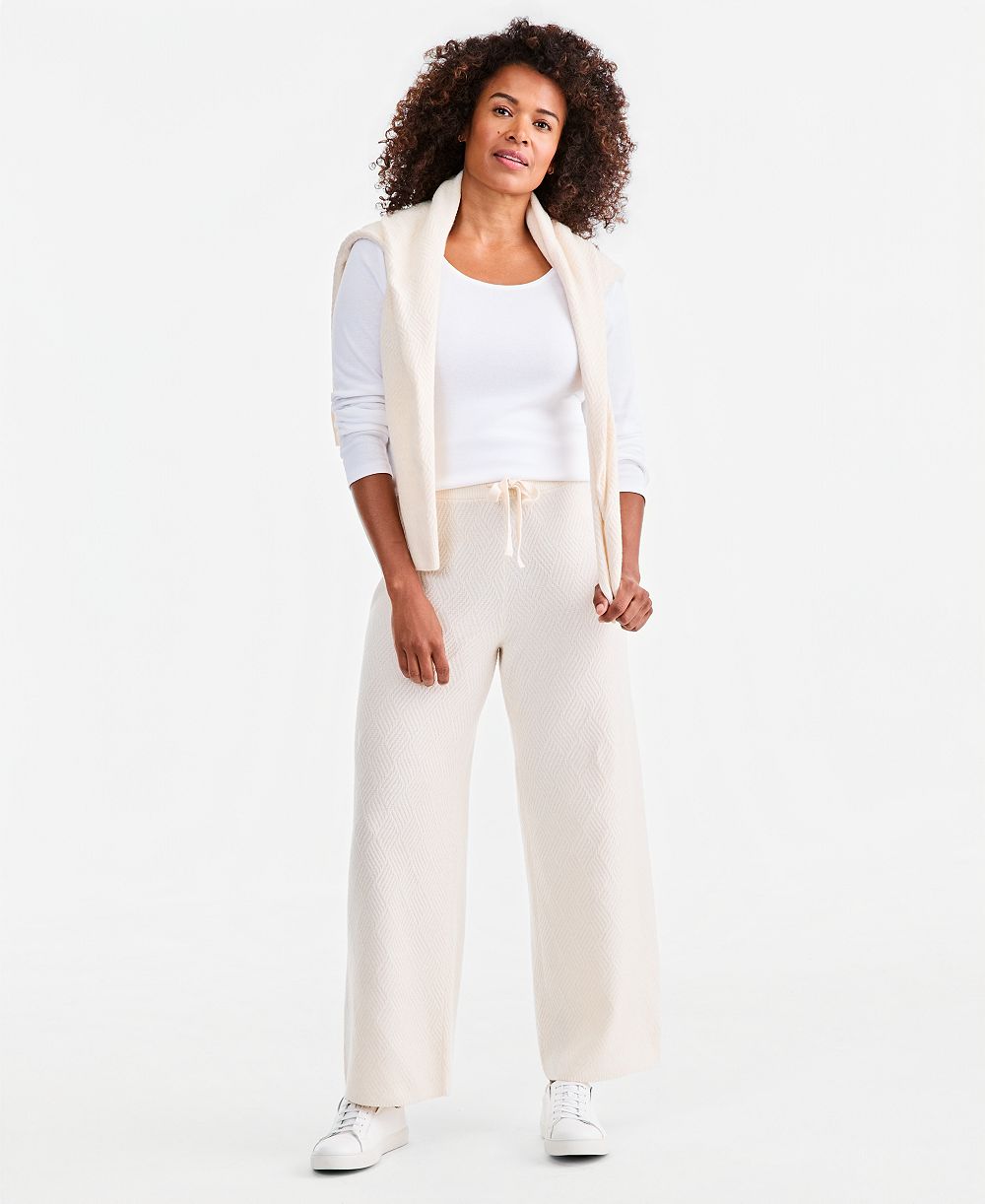 Style & Co Women's LuxSoft Novelty Stitch Wide-Leg Sweater Pants, Macy's Exclusive