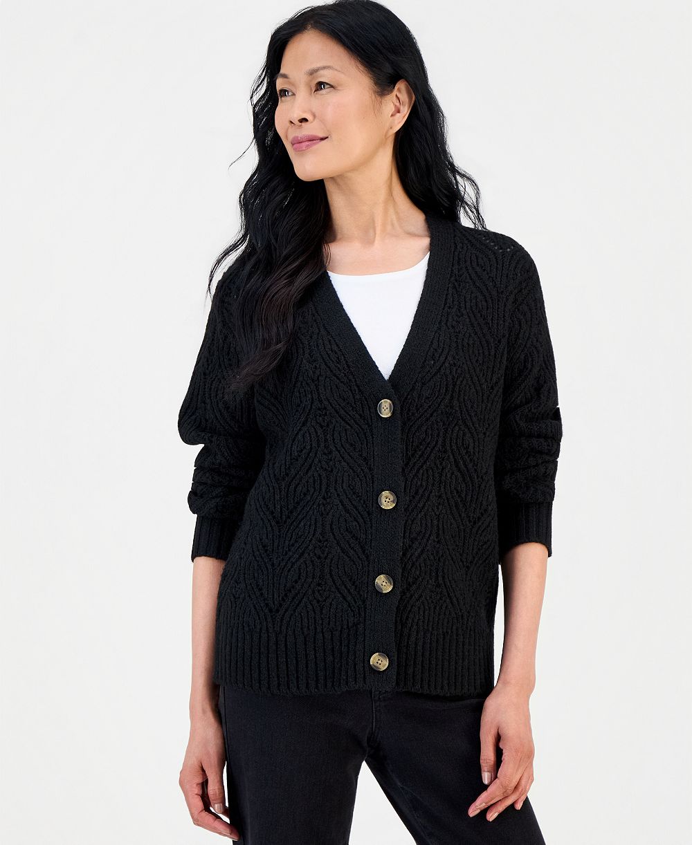 Style & Co кардиган в стиле бойфренд с ажурным узором