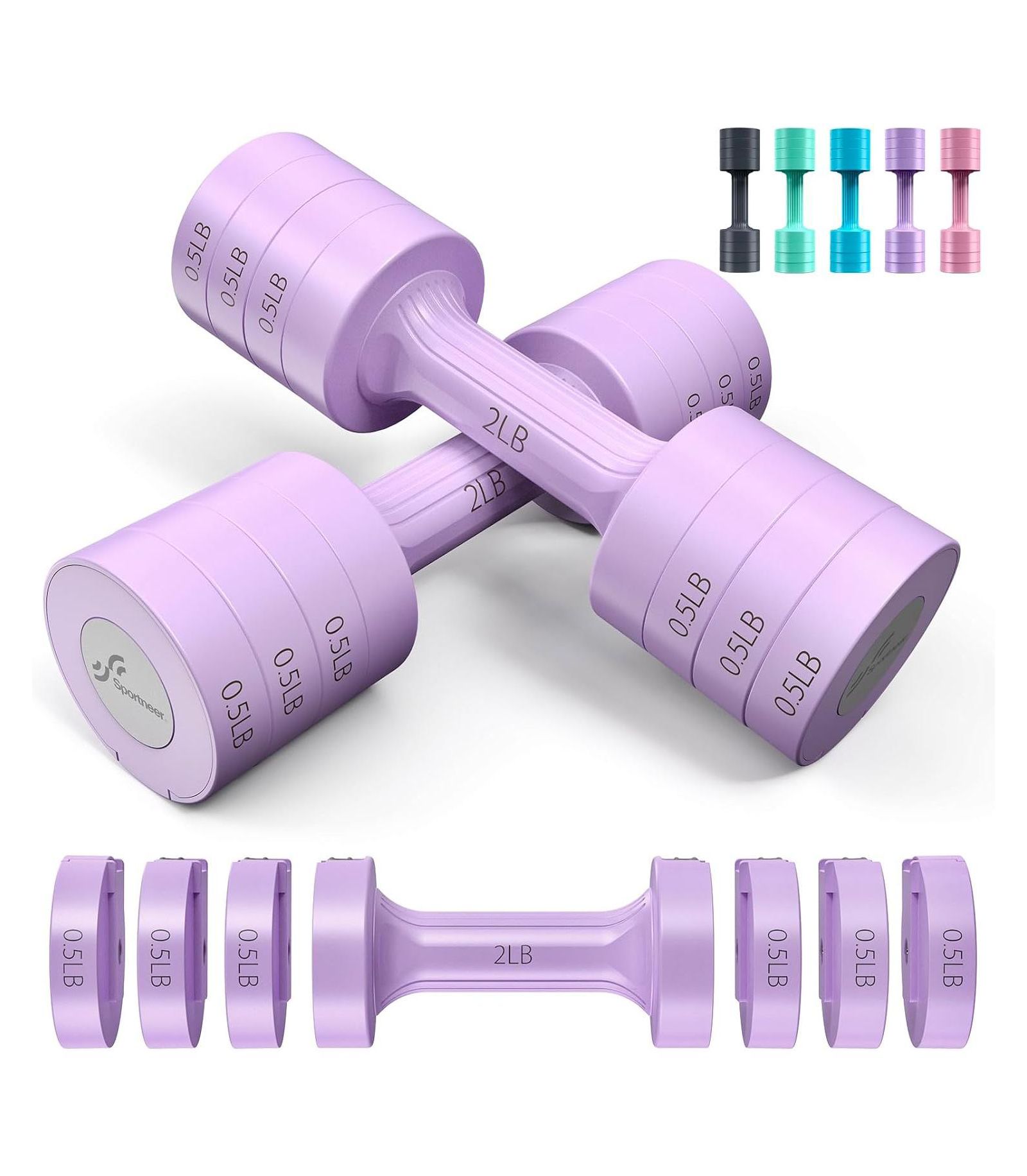 Sportneer Adjustable Dumbbells Hand Weights 5 lb Each Pair with 2 3 4 5 lb Plates Fast Adjust 4 in 1 for Home Gym Exercise Training