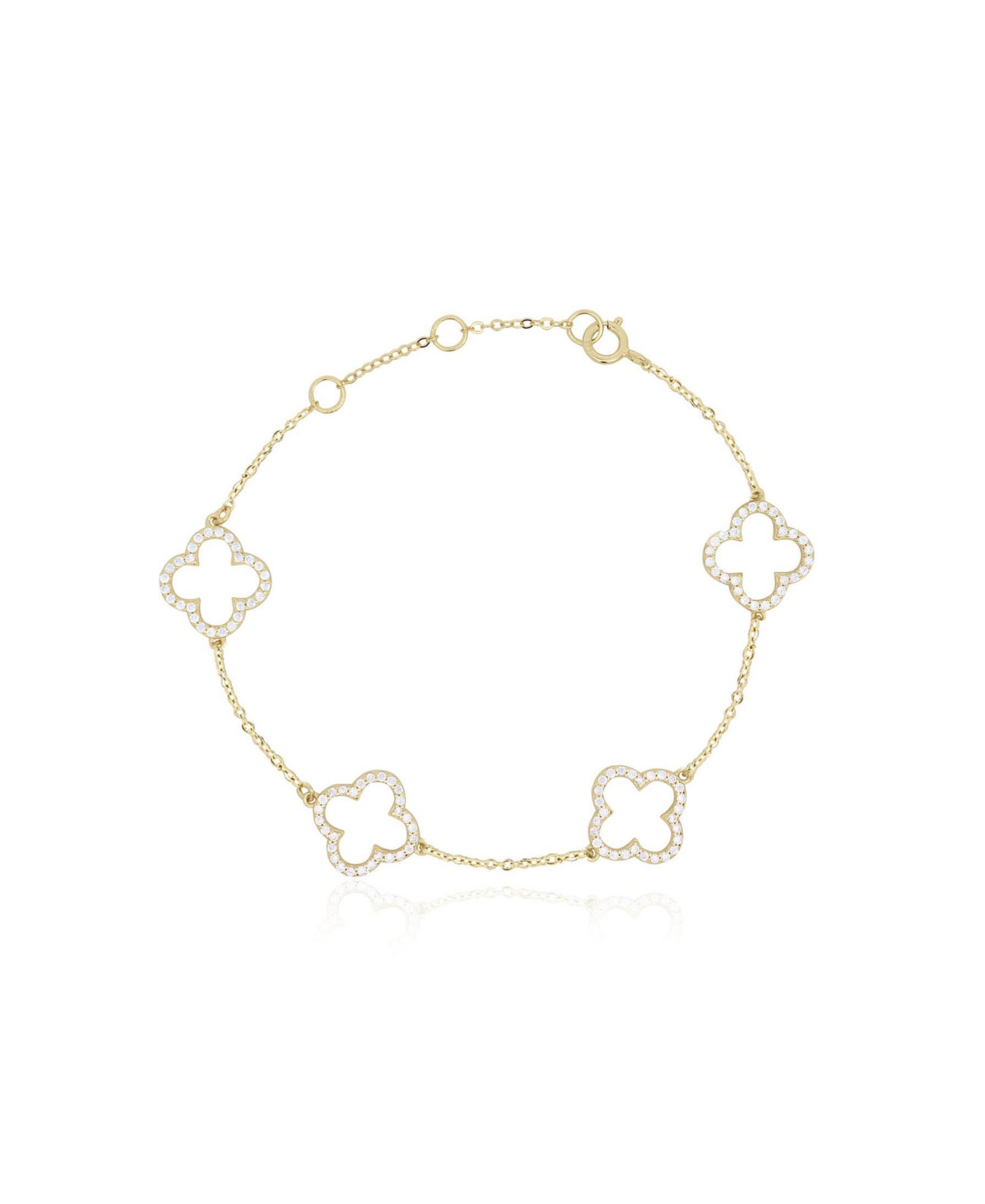 Браслет The Lovery Small CZ Open Clover, позолоченное серебро 14K Gold Plated Sterling Silver