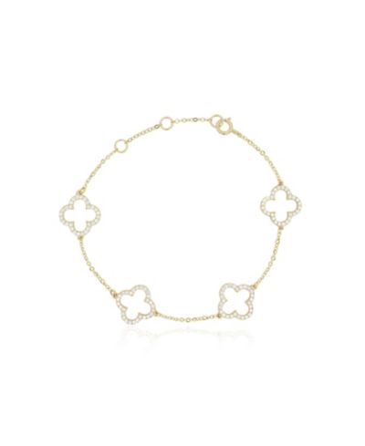 The Lovery Small CZ Open Clover Bracelet 14K Gold Plated Sterling Silver