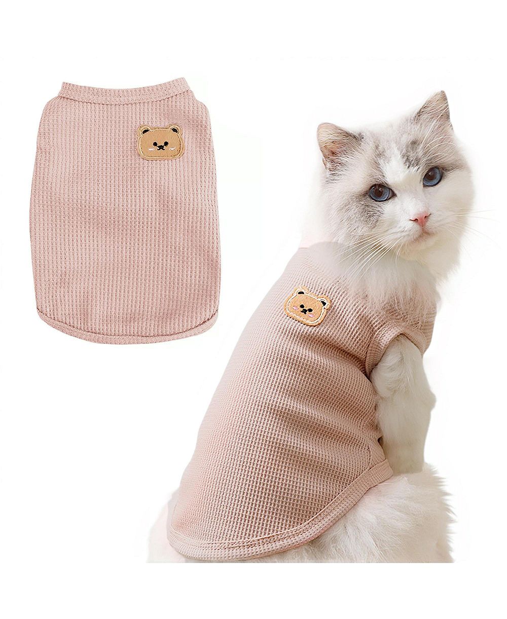 ARONKL Waffle Knit Cat and Dog T Shirt Stretchable Breathable Bear Design Year Round Comfort Pet Clothes
